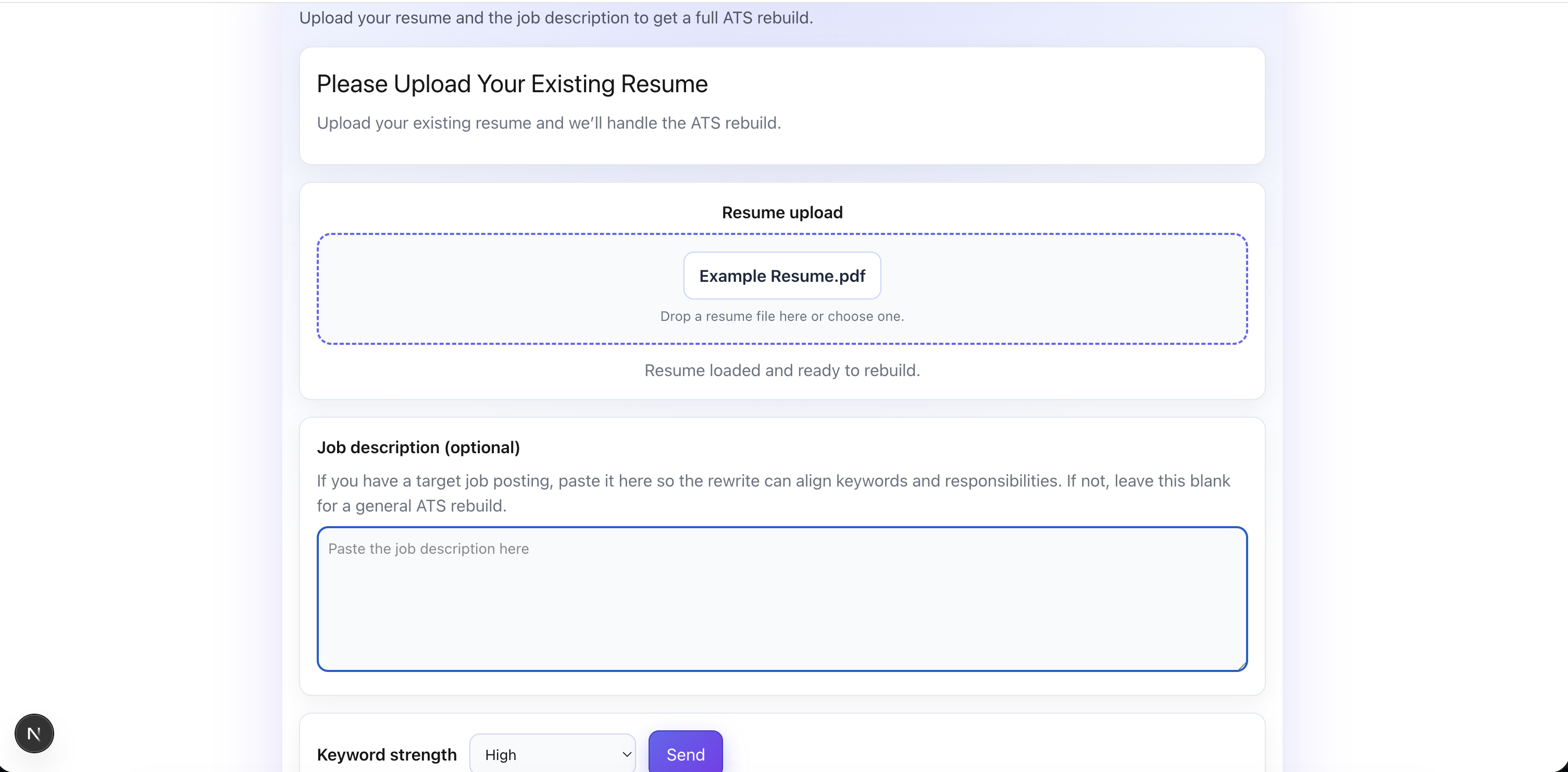 Paste job description and send